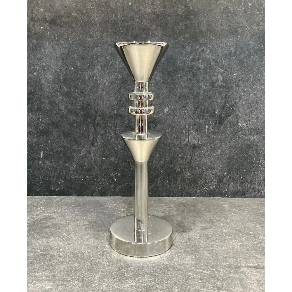 Chrome-Plated Metal Candlestick Holder Postmodern Space Age 8